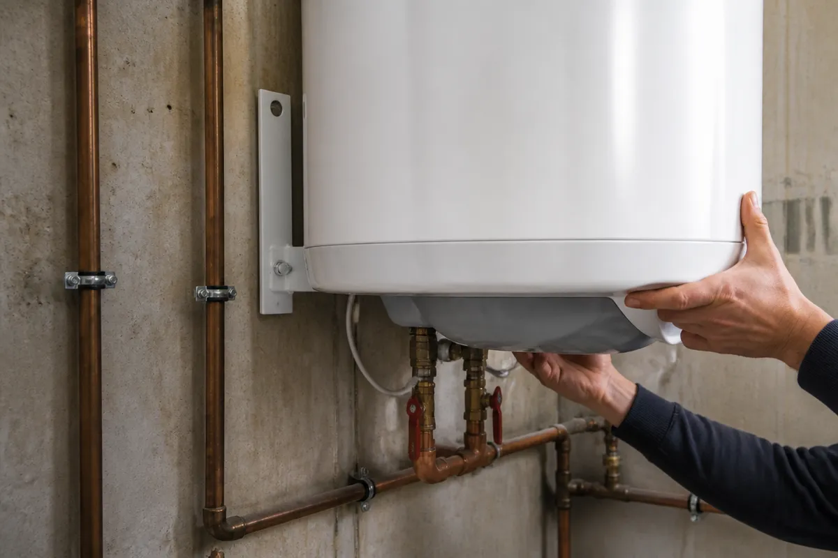 Instalación de un termo eléctrico en un cuarto de instalaciones de Murcia